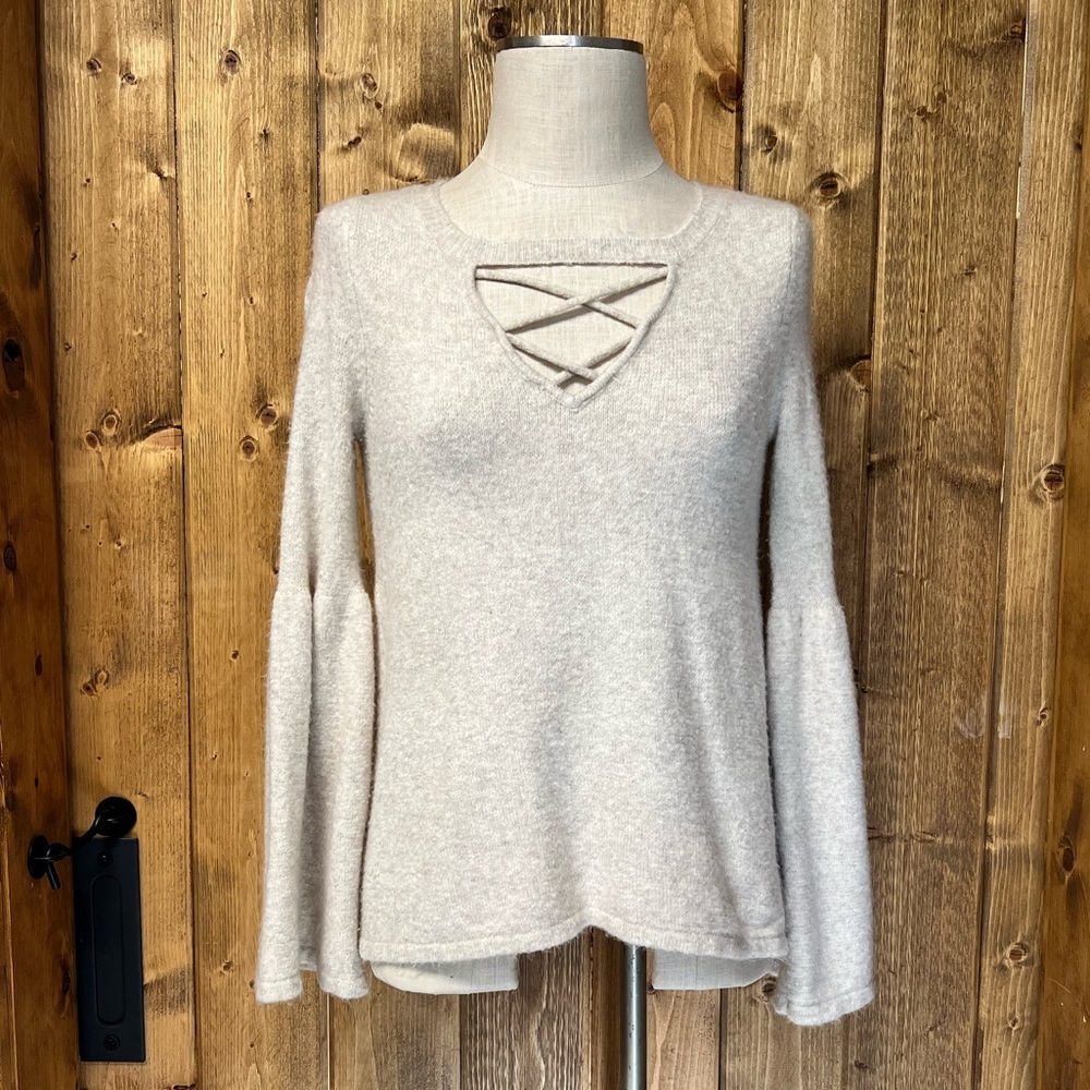American Eagle Small Cream Boho Bell Sleeve Sweater Cozy Soft - Picture 2 of 8